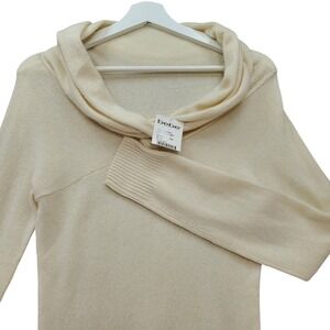 Bebe Cashmere Sweater Womens Medium Ecru Cowl Neck Twist Quiet Luxury Preppy